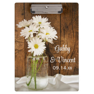 Mason Jar White Daisies Barn Wedding Planning Klemmbrett