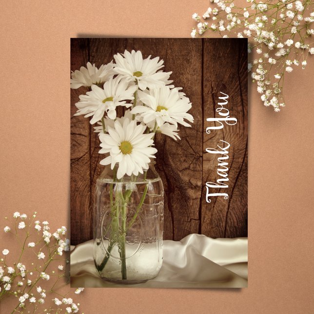 Mason Jar White Daisies Barn Wedding Vielen Dank Dankeskarte (Von Creator hochgeladen)
