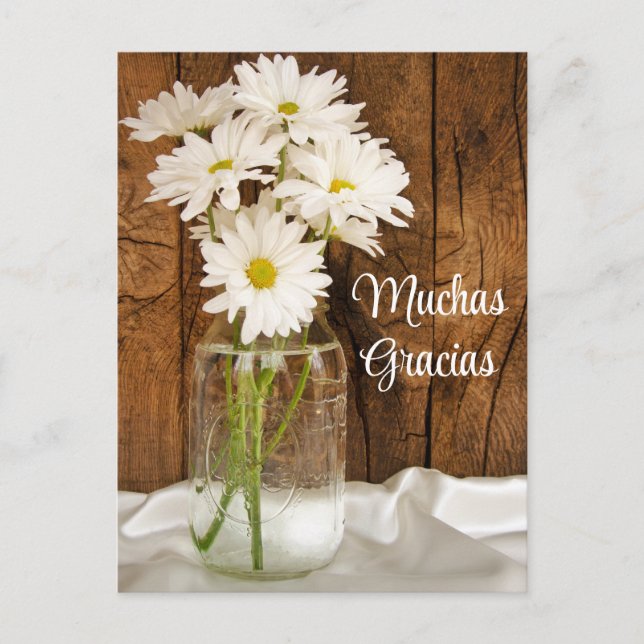 Mason Jar White Daisies Gracias Spanisch Vielen Da Postkarte (Vorderseite)