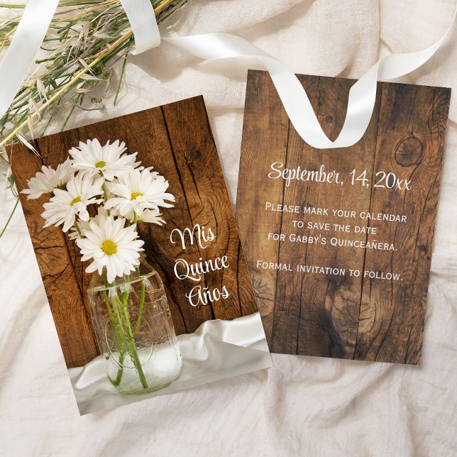 Mason Jar White Daisies Quinceañera Save the Date (Von Creator hochgeladen)