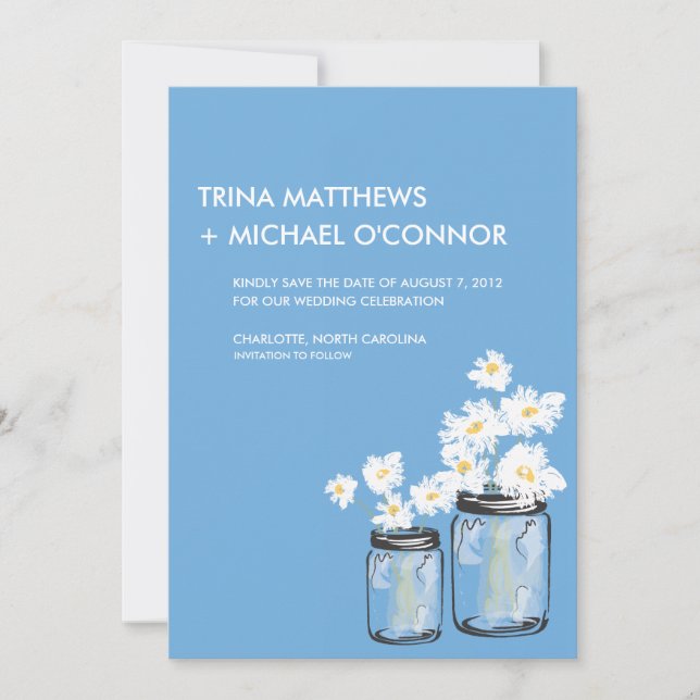 Mason Jar & White Daisies Save the Date (Vorderseite)