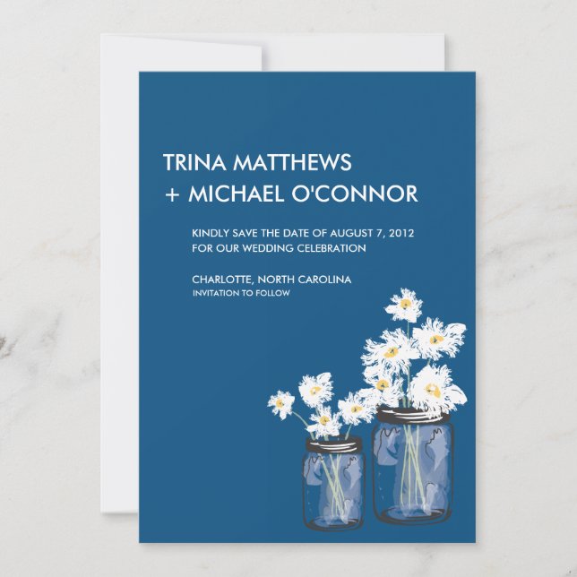 Mason Jar & White Daisies Save the Date (Vorderseite)