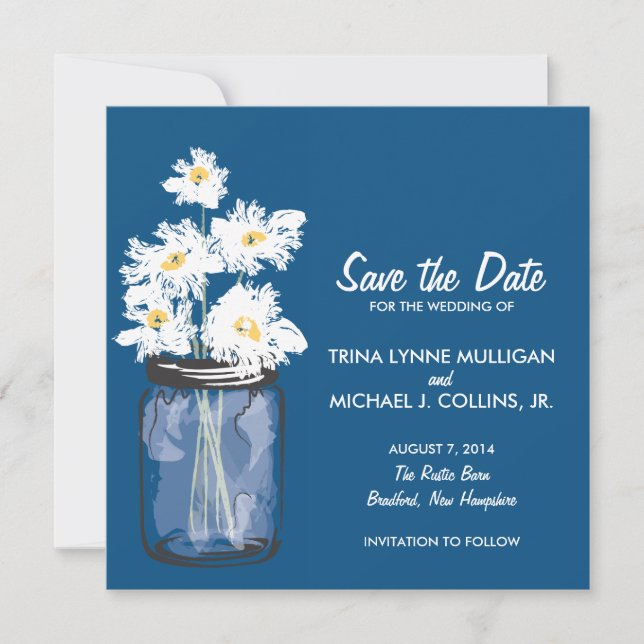 Mason Jar & White Daisies Save the Date (Vorderseite)