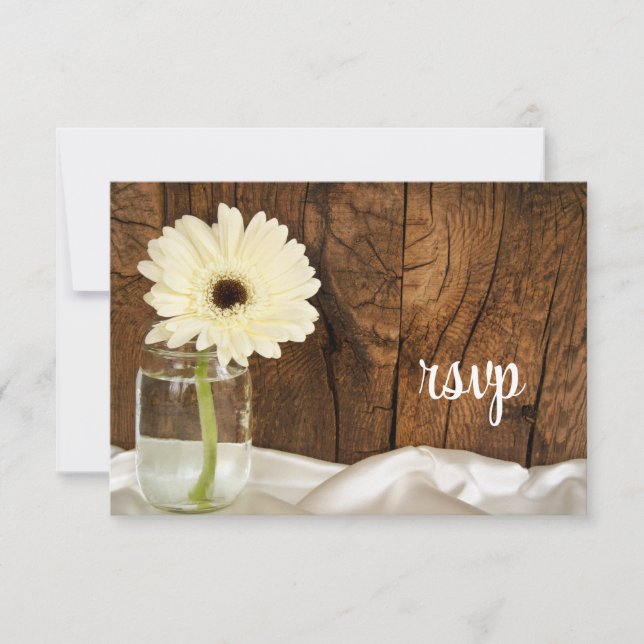 Mason Jar White Daisy Country Wedding RSVP Card (Vorderseite)