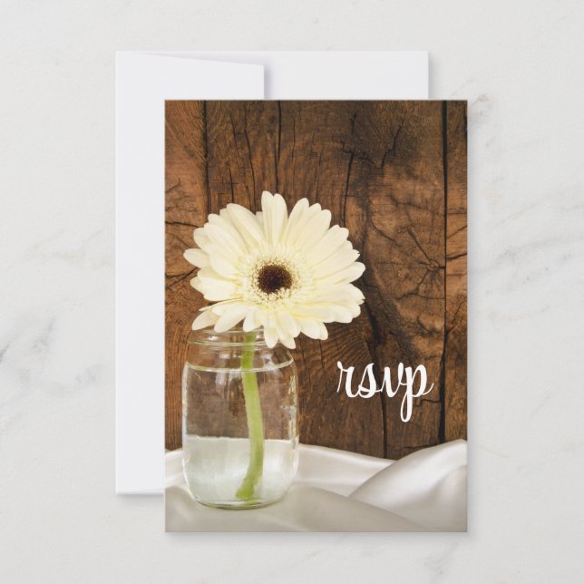 Mason Jar White Daisy Country Wedding RSVP Card Karte (Vorderseite)