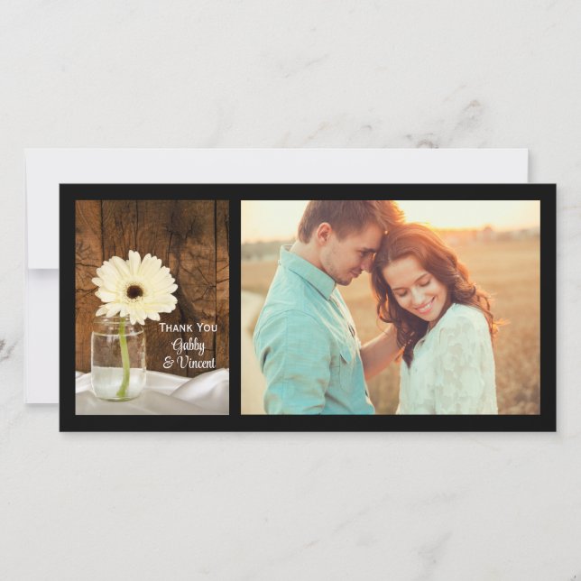 Mason Jar White Daisy Country Wedding Vielen Dank Dankeskarte (Vorderseite)