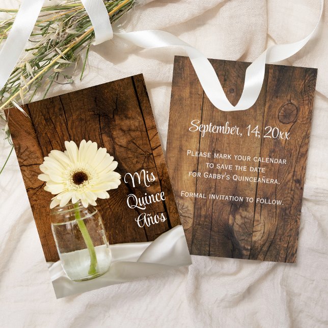 Mason Jar White Daisy Quinceañera Save the Date (Von Creator hochgeladen)