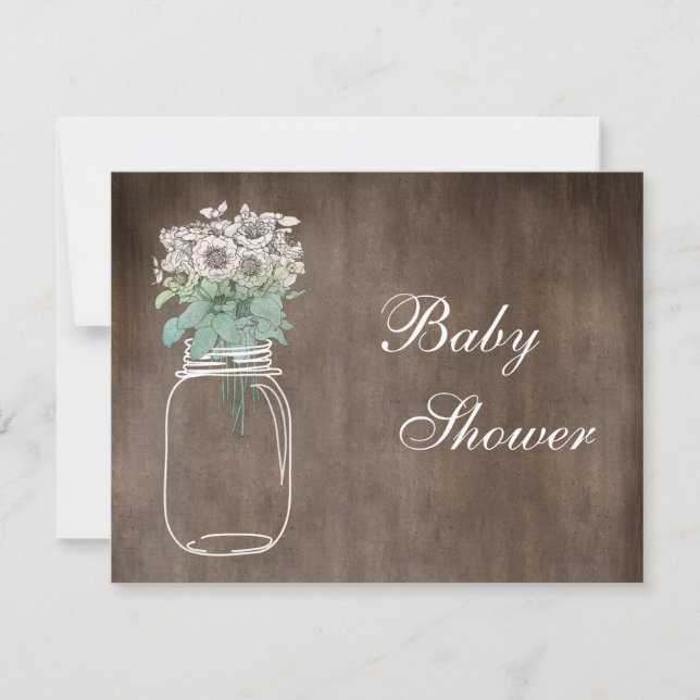 Mason Jar & Wild Blume Rustic Baby Dusche Einladung (Vorderseite)