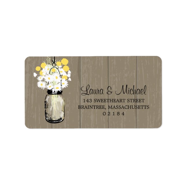 Mason Jar Wild Daisies & Billy Balls Adressaufkleber (Vorne)