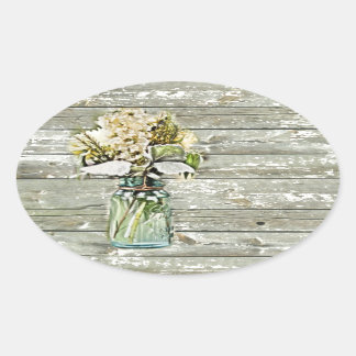 Mason jar Wildblume Stallholz französisches Land Ovaler Aufkleber