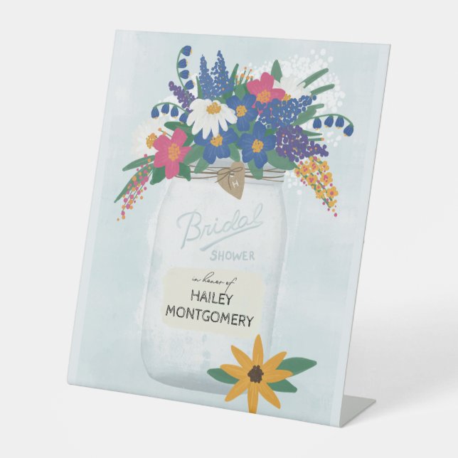 Mason Jar & Wildblumen Brautparty Sockelschild (Vorderseite)