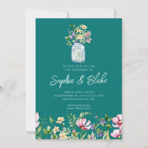 Mason Jar Wildblumen Rustikale Grünen Hochzeit Einladung