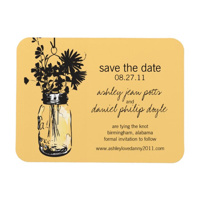 Mason Jar & Wildblumen Save the Date Magnet (Horizontal)