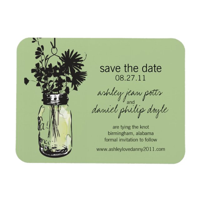 Mason Jar & Wildblumen Save the Date Magnet (Horizontal)