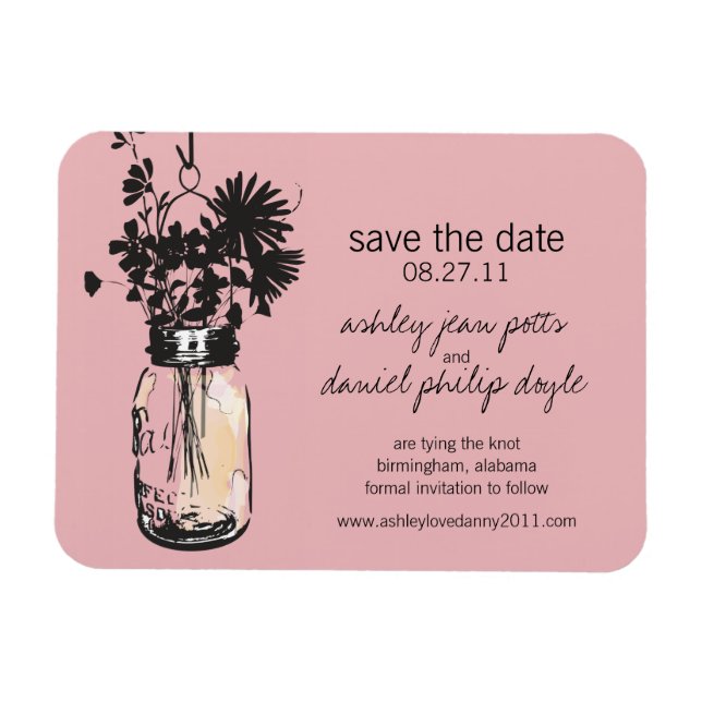 Mason Jar & Wildblumen Save the Date Magnet (Horizontal)