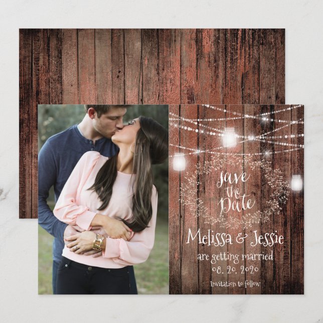 Mason Jars Lights Baby Breath Save the Date rustik Einladung (Vorne/Hinten)
