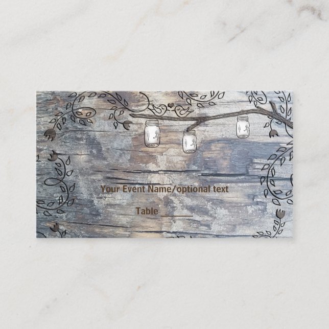 Mason Jars & Love Birds Rustikale Zweigstelle Platzkarte (Vorderseite)