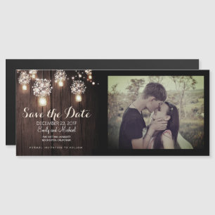 Mason Jars String Lights Save the Date Fotokarte Magneteinladung