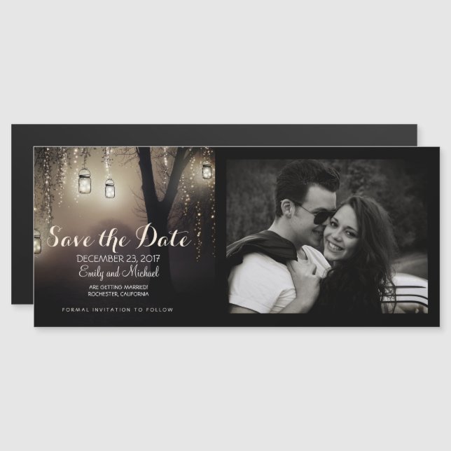 Mason Jars String Lights Save the Date Fotokarte Magneteinladung (Vorne/Hinten)