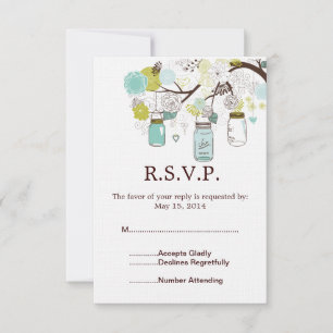 Mason Jars und Blue Green Blume Hochzeit RSVP Karte