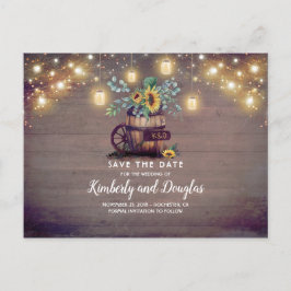 Mason Jars und Sonnenblumen Rustikaler Fall Save t Ankündigungspostkarte