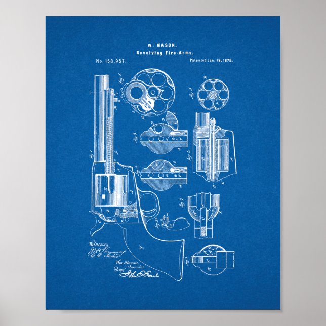 Mason Revolving Fire-Arm-Patent - Blueprint Poster (Vorne)
