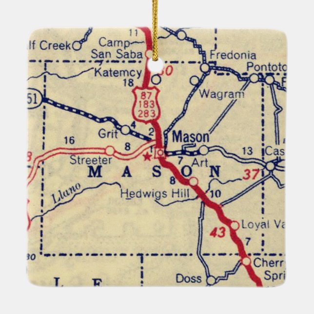Mason TX Vintag Map Keramikornament (Rückseite)