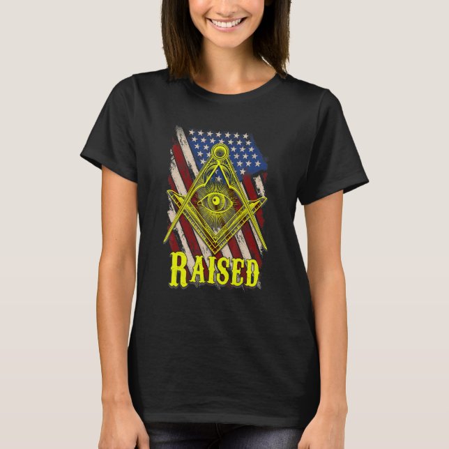 Masonic American Flag Square und Compass Freemas T-Shirt (Vorderseite)