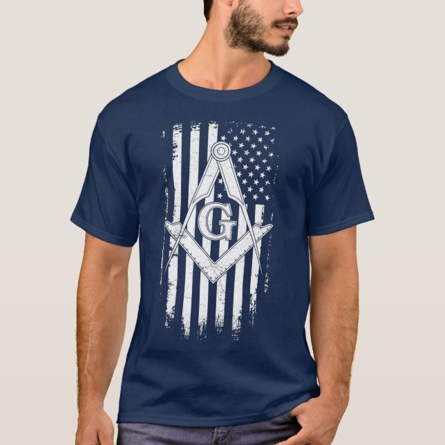 Masonic American Flag Square und Compass T-Shirt (Vorderseite)