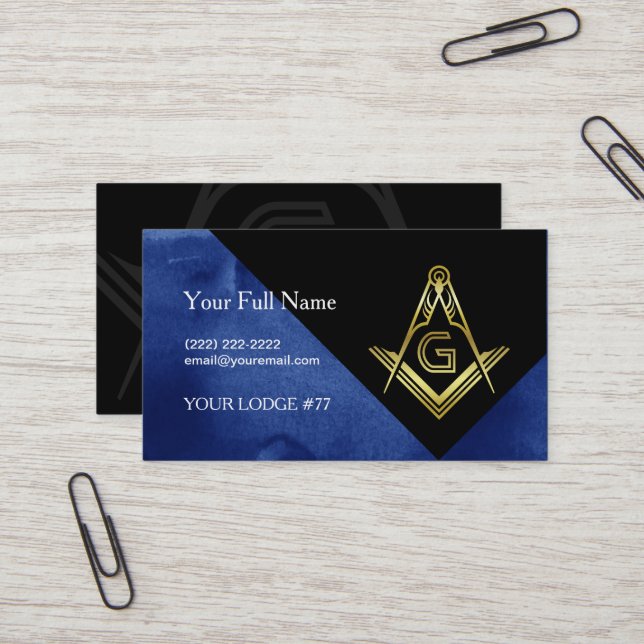 Masonic Business Card Designs | Blue Black & Gold Visitenkarte (Vorderseite/Rückseite Beispiel)