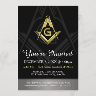 Masonic Einladungs-Vorlage   Schwarz, Gold und Sil Einladung