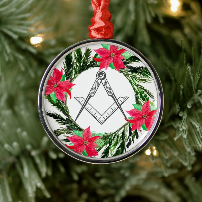 Masonic Freemason Masonry Wreath Poinsettia Ornament Aus Metall (Baum)