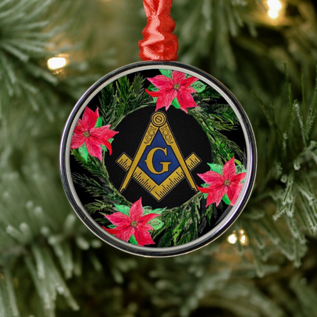 Masonic Freemason Masonry Wreath Poinsettia Ornament Aus Metall (Baum)