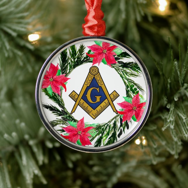 Masonic Freemason Masonry Wreath Poinsettia Ornament Aus Metall (Baum)