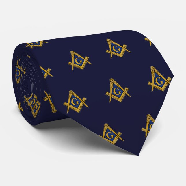 Masonic Freemason Navy Blue Muster Krawatte (Gerollt)