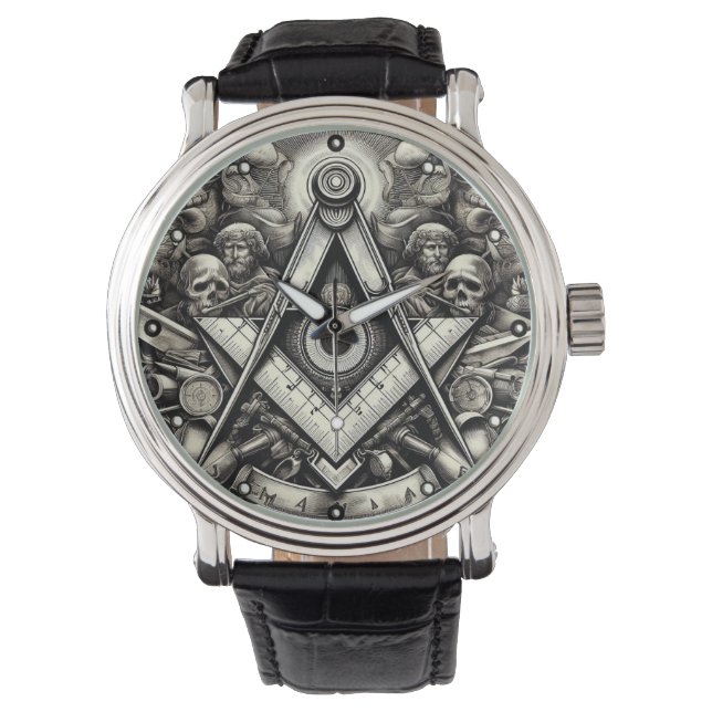 Masonic Freemason Square und Compass Watch Armbanduhr (Vorderseite)