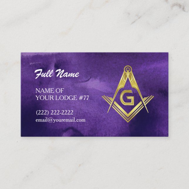 Masonic Grand Lodge Business Cards | Lila & Gold Visitenkarte (Vorderseite)