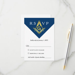Masonic Navy Blue und Gold Elegante Freemason RSVP Karte