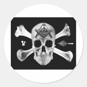 Masonic Skull & Bones, Square and Compass, Trowel, Runder Aufkleber