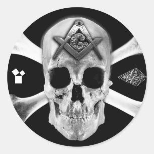 Masonic Skull & Bones, Square and Compass, Trowel, Runder Aufkleber
