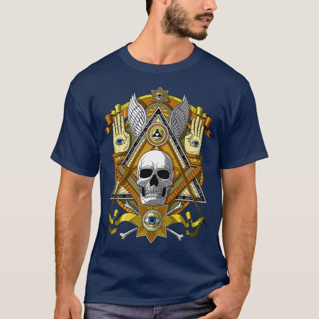 Masonic Skull Freemason Illuminati Auge Esoterie T-Shirt (Vorderseite)