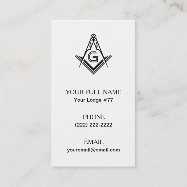 Masonic Square & Compass Business Cards, Freemason Visitenkarte (Vorderseite)