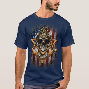 Masonic USA American Flag Skull Square Compass T-Shirt