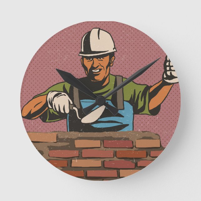 Masonry Worker Runde Wanduhr (Vorderseite)