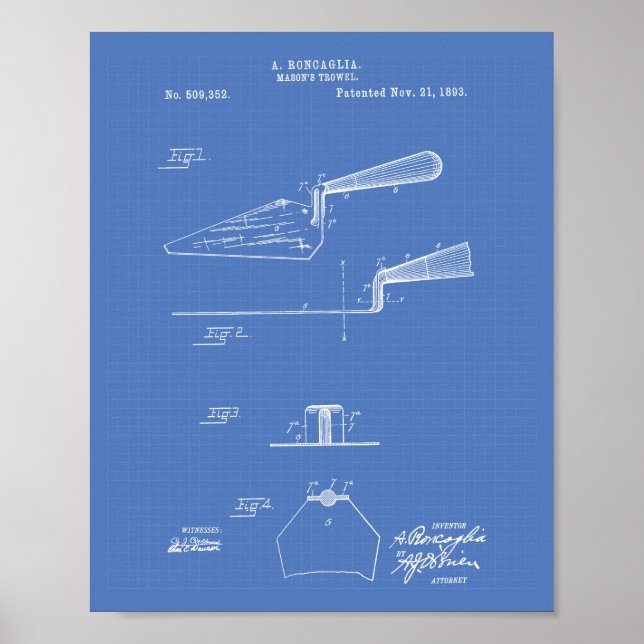 Masons Trowel 1893 Art Blueprint Poster (Vorne)