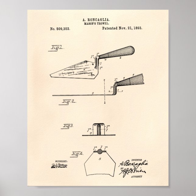 Mason's Trowel 1893 Patent Art Old Peper Poster (Vorne)