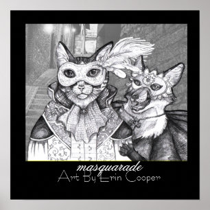 Masquarade Cat, Art Print by Erin Cooper Poster