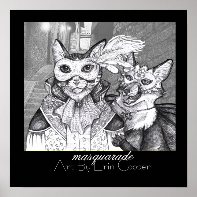 Masquarade Cat, Art Print by Erin Cooper Poster (Vorne)