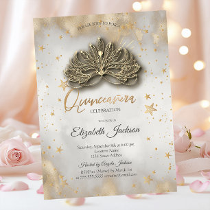Masque Celestial Sterne Gold Quinceanera  Einladung