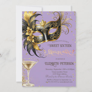 Masque Diamonds Champagne Lavander Sweet 16 Einladung